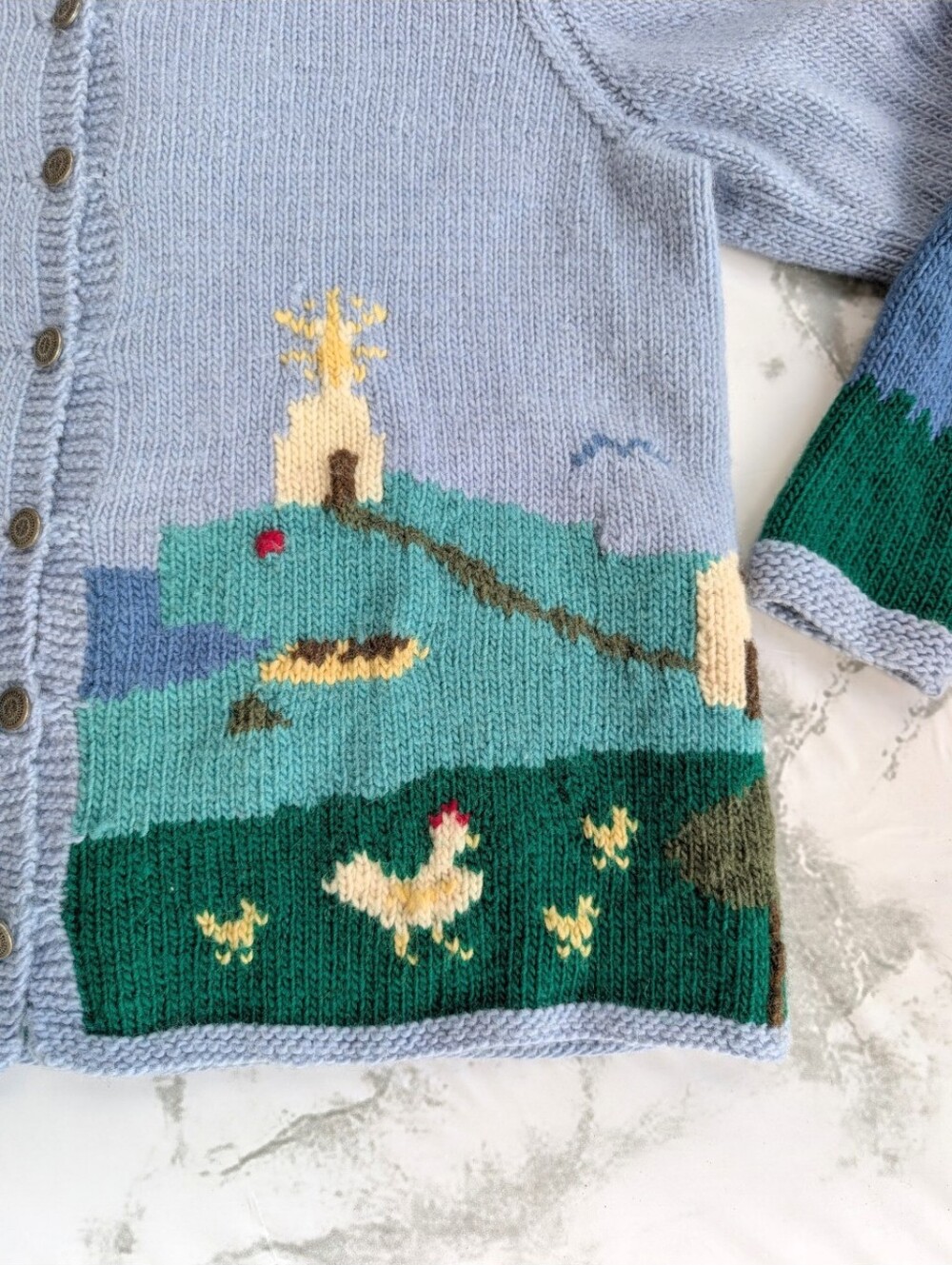 Rare Vintage Hand Knitted Graphic Hot Air Folk Sweater Cardigan Women's Large - Picture 5 of 11